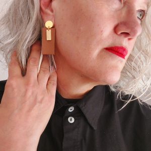 20260617_082239 Leather rectangle earring and gold stainless steel stud earring