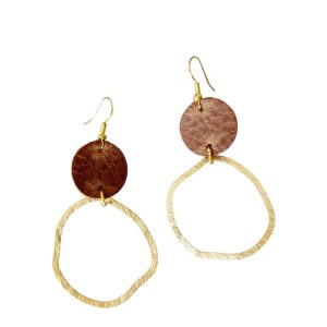 Round leather and circles gold stainless steel earring with earhook