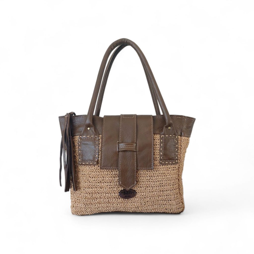 Cybelle raffia and leather handbag