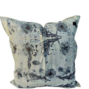 Eco print cushion 60cm x 60cm with olive green linen back and zip