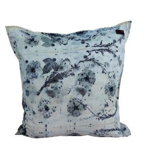 eco print scatter cushion 60cm x 60cm with olive green linen back