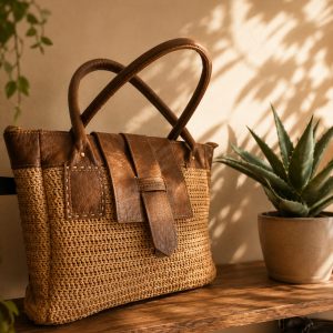 Raffia and leather bags
