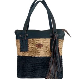 Jadida raffia and leather handbag